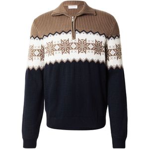 Lindbergh Trui  donkerblauw / mokka / wit