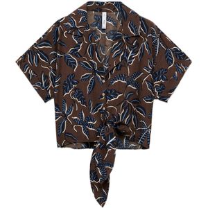 MANGO Blouse 'LIFE'  lichtbeige / blauw / marine / bruin