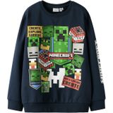 NAME IT Sweatshirt 'NKMNeven Minecraft'  navy / grasgroen / lichtrood / wit