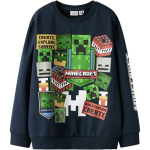 NAME IT Sweatshirt 'NKMNeven Minecraft'  navy / grasgroen / lichtrood / wit