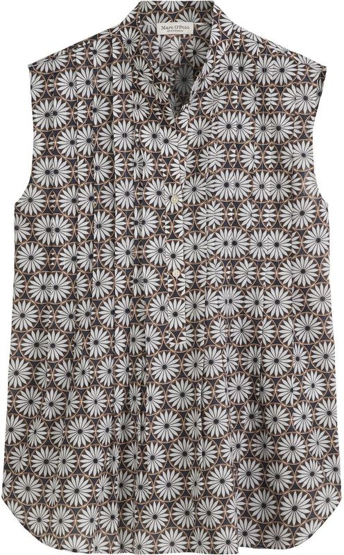 Marc O'Polo - Blouse - Bruin / Antraciet / Wit - Klassieke Blouse - Mouwloos