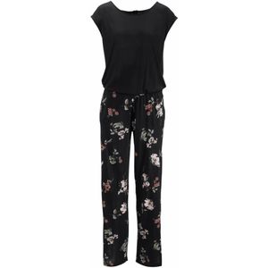 LASCANA Jumpsuit 'LS Overall black-flower'  rosa / zwart