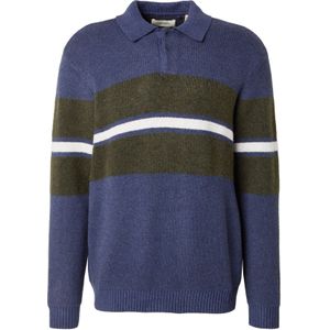 BLEND Trui  donkerblauw / olijfgroen / wit