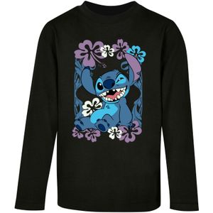 ABSOLUTE CULT Shirt 'Lilo and Stitch - Flower Wink'  blauw / lila / zwart / wit