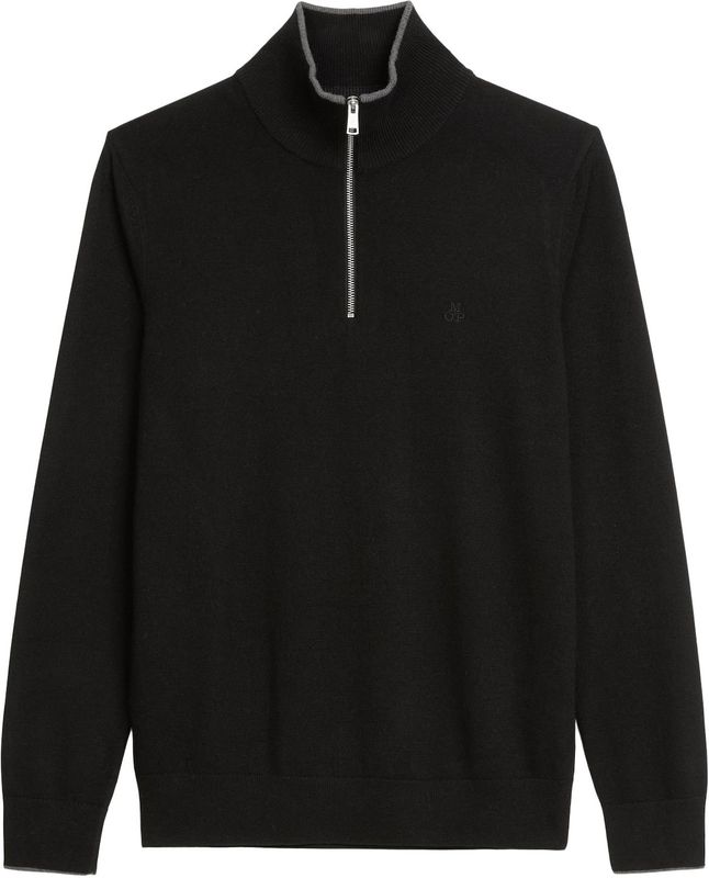 Marc O'Polo - Trui - Zwart - Knitwear - Halve Rits - Geribbelde Kraag