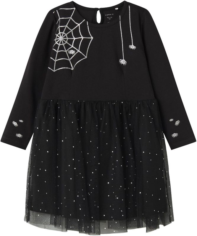 NAME IT - Jurk - Zwart - Jersey - Knielengte - Lange Mouw