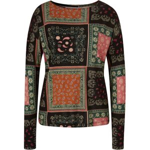 T-shirt - Zwart-bruinroze Gedessineerd - 100% Viscose