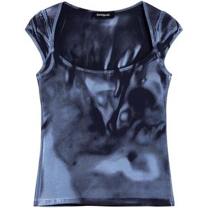 Desigual - Shirt - Duifblauw - Jersey - Kwartmouw