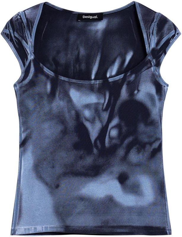 Desigual - Shirt - Duifblauw - Jersey - Kwartmouw