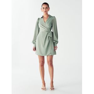 Willa - PEARL - Jurk - Groen - Korte Lengte - V-hals - Gedrapeerd Wikkel Design