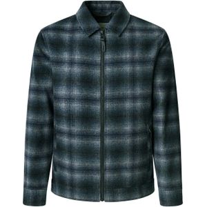 Pepe Jeans - Blauwe Wollen Geruite Jas - Heren - Wol