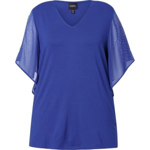 Ulla Popken - T-shirt - Donkerblauw - V-hals - Halve Mouw