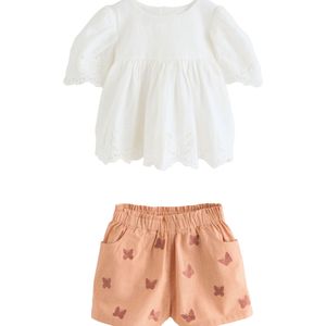 Next Set  pasteloranje / donkerrood / wit