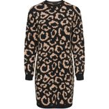 ONLY - ONLJADE - Gebreide Jurk - Sand/Zwart - Dierenprint