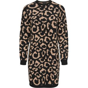 ONLY - ONLJADE - Gebreide Jurk - Sand/Zwart - Dierenprint