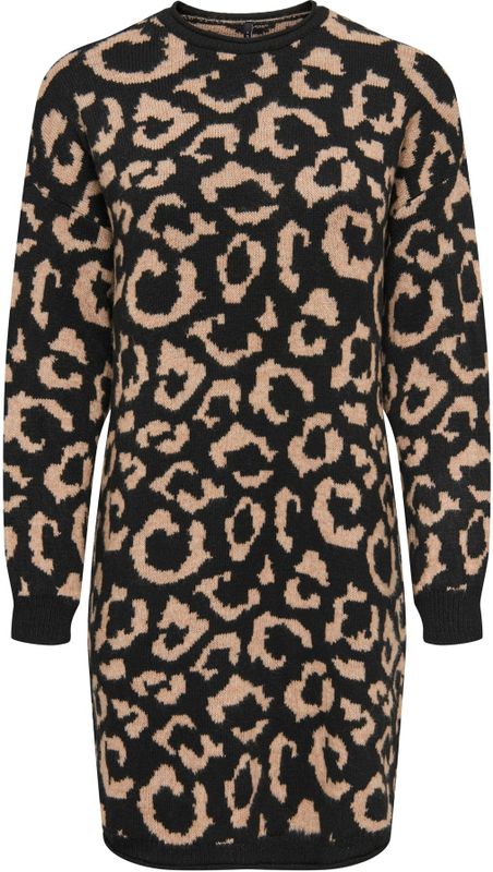 ONLY - ONLJADE - Gebreide Jurk - Sand/Zwart - Dierenprint