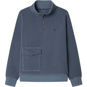 Hackett London - Sweatshirt - Marine - Halve Rits - Normale Pasvorm