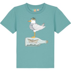 watabout.kids Shirt 'Möwe mit Hut'  turquoise / donkerblauw / grijs / wit