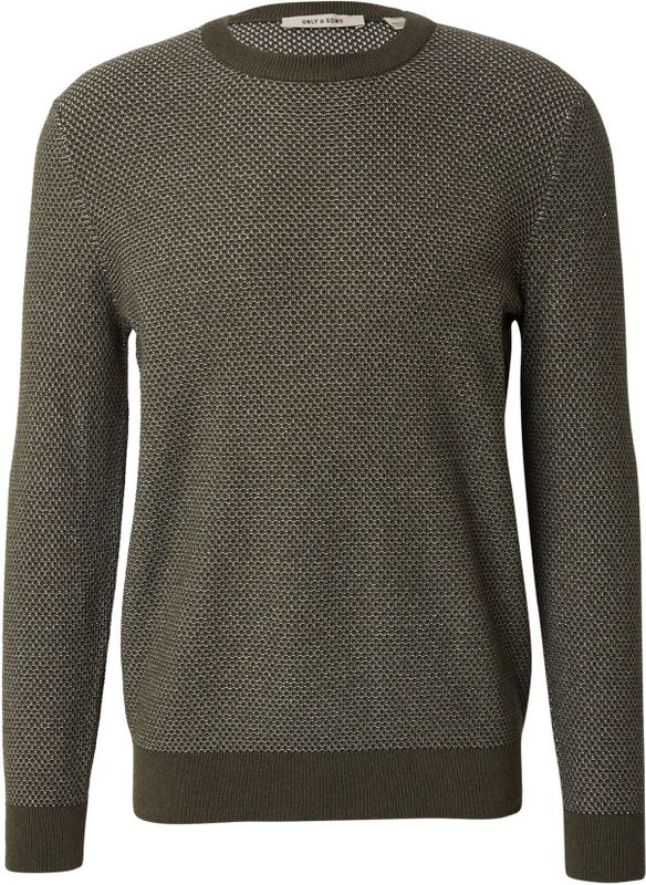 Only & Sons Trui 'ONSMORGAN'  olijfgroen / wit