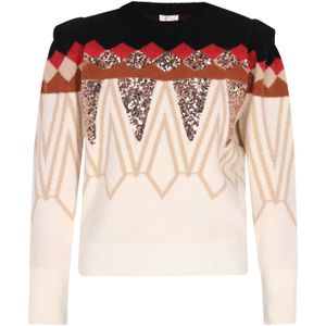 IZIA Trui  lichtbeige / goud / rood / zwart