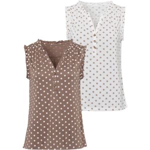 Imprimé - Top - Wit - Ruches - Mouwloos - V-hals