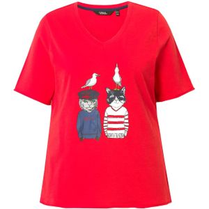 Ulla Popken Shirt  blauw / grijs / neonrood / wit