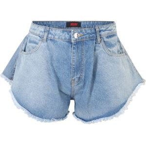 Misspap Bandplooi jeans  blauw denim