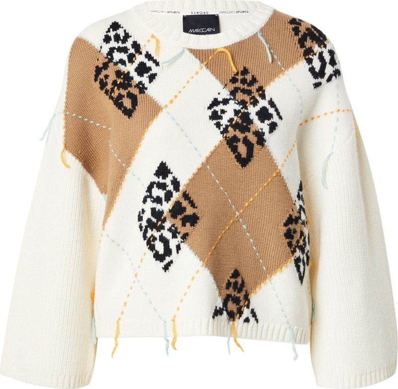 Marc Cain - Trui - Ecru - Geribbelde Kraag - Lange Mouw