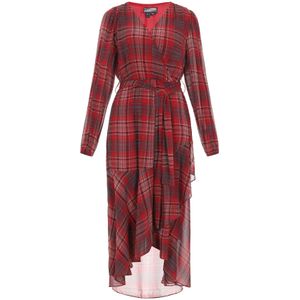 DreiMaster - Vintage Jurk - Blauw/Rood/Wit - 7/8 Lengte - V-hals - Lange Mouw