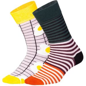 DillySocks Sokken 'Breakfast Club'  geel / donkergroen / pastellila / donkerrood / zwart / wit