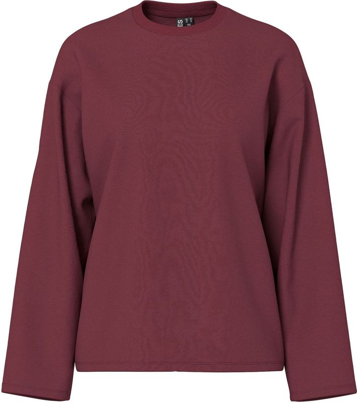 PIECES - Shirt - Karmijnrood - Lange Mouw - Ronde Hals