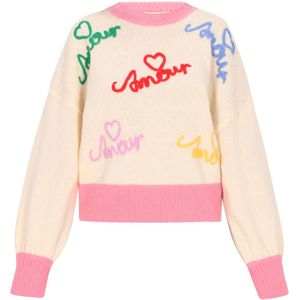 MYMO Oversized trui 'Young Fashion'  jade groen / lichtroze / rood / wolwit