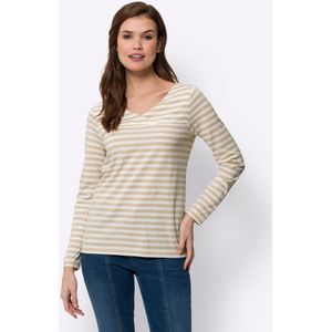 heine - Shirt - Zandkleur/Ecru Gestreept - V-hals - Lange Mouwen