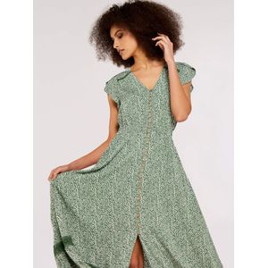 Apricot - Zomerjurk - Groen/Wit - Viscose - V-hals - Gestippeld - Lang/maxi