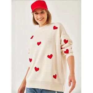 Bianco Lucci Oversized trui  ecru / rood