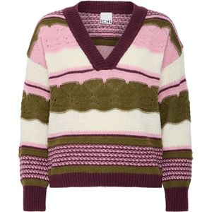 ICHI Trui 'IH ASTRA'  olijfgroen / rosa / wijnrood / wolwit