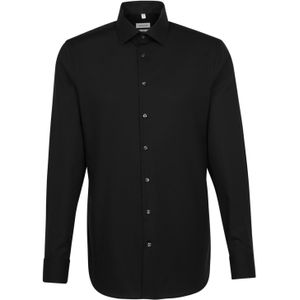 Seidensticker - Businessoverhemd - Zwart - Slim 1/1 Extra Lange Kent Kraag Uni