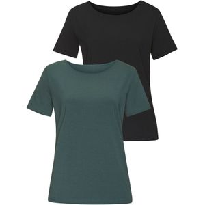 T-shirt - Eucalyptus/Zwart - Katoen-Modal - Korte Mouwen - Ronde Hals