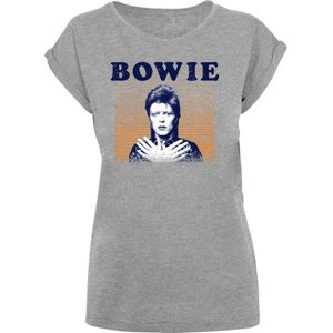F4NT4STIC Shirt 'David Bowie Orange Stripes'  blauw / grijs / oranje / wit