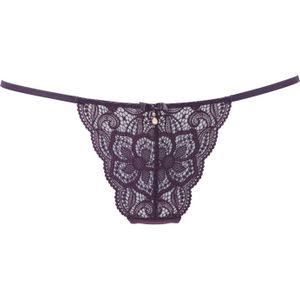 Lascana - Nikoletta - String - Pruim - Gebloemd Kant met Accessoire in Kralen-look