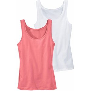 Vivance - Tanktop - Abrikoos/Wit - Set van 2 - Mouwloos - Diepe Ronde Hals