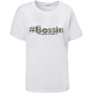 Influencer Shirt 'Bossing'  zwart / zilver / wit