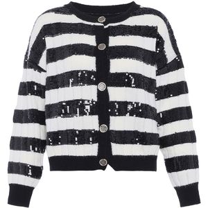 faina Gebreid vest  zwart / offwhite