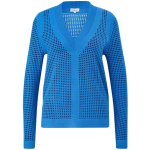 s.Oliver - Trui - Blauw - Viscose - V-hals, Effen, Mesh, Lange Mouw, Losse Pasvorm