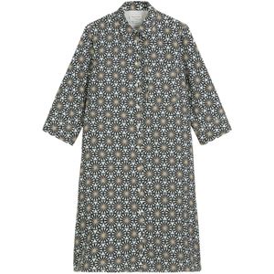 Marc O'Polo - Linnen Jurk - All-over Motief - V-hals - Pofmouwen