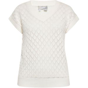 Usha - Gebreide Trui - Wolwit - V-hals - Kwartmouw
