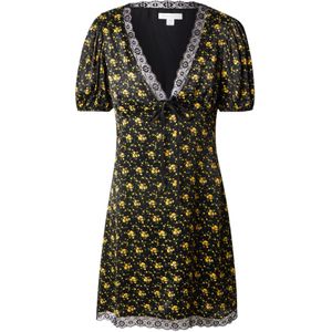 TOPSHOP - Jurk - Geel Groen Zwart - Satijn - Bloemenprint