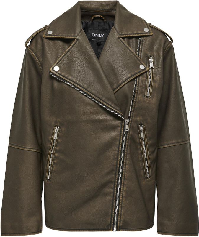 Jas - Imitatieleer - Zwart - Polyester Voering - Biker Kraag