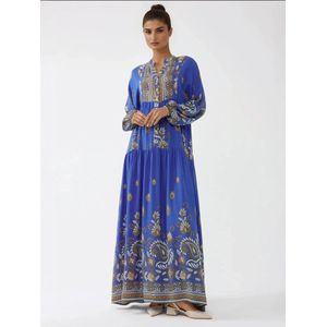 Hiccup Jurk  blauw / bruin / olijfgroen / wit