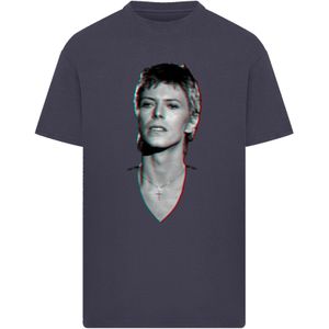 F4NT4STIC Shirt 'TV Times Pop Star David Bowie Portrait 1977'  marine / cyaan blauw / grijs / rood